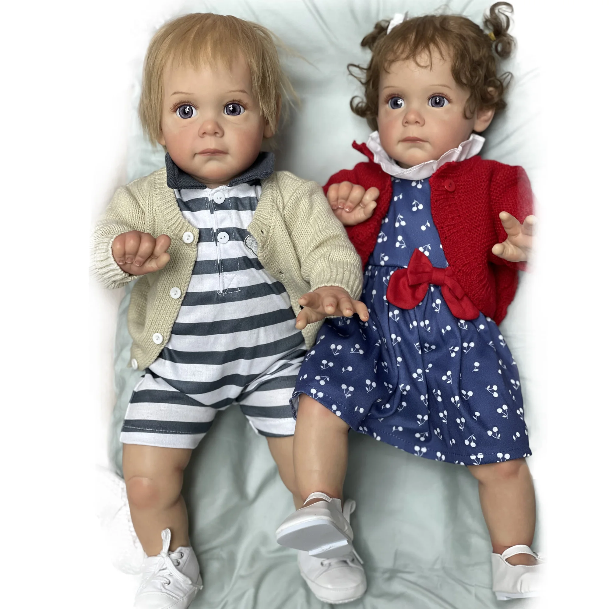 Bambole Reborn Bebe' 55Cm Brother & Sister Maggie Bambola Reborn Dipinta Con Capelli Radicati Bambola In Vinile Bianco Morbido Boneca Reborn