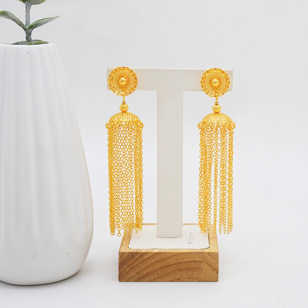 S1f4026ae896e4f23a997420942f50f9ak Fashion Gold Color Ethiopian Jewelry Set Long Tassel Pendant Earrings Wedding Bride Necklace Set Mallzona