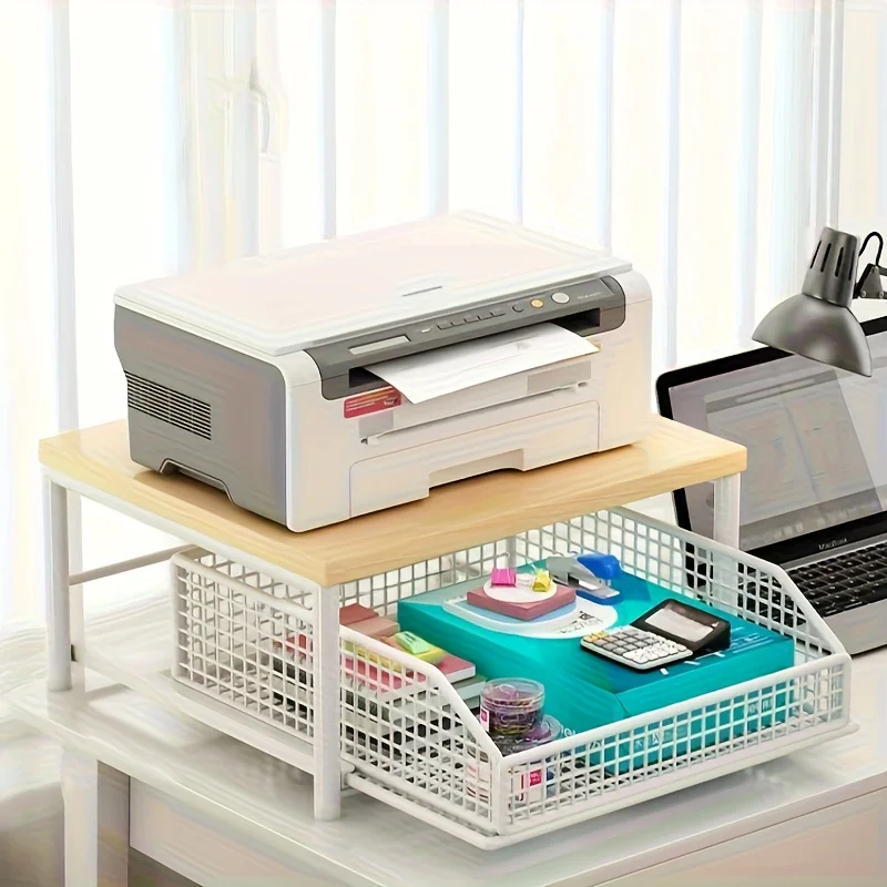 منظم مطبخ معدني بطبقتين، درج وسلة، أسود/أبيض. تخزي...