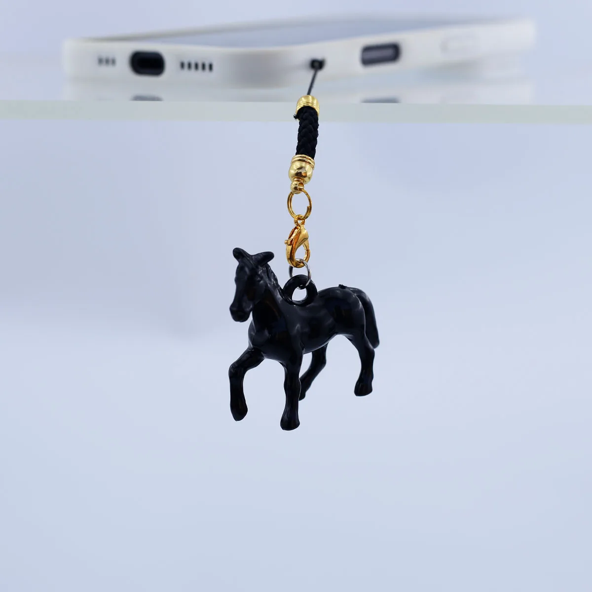 Elegant Dual Horse Mobile Phone Pendant Lanyard - Black and White Design