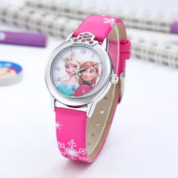 New Princess Elsa Girls Watches Kids Leather Strap Cute Children Cartoon Wristwatches Gifts for Kids Girl Frozen Clock 1