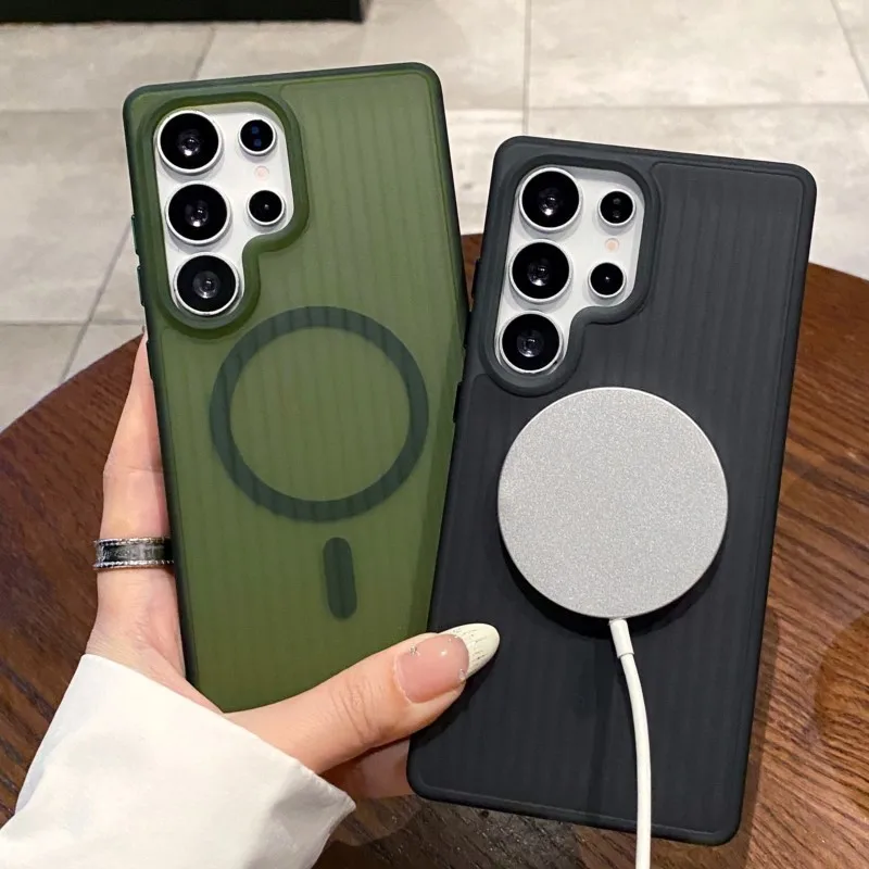 Luxury Matte Stripe Translucent Shockproof Phone Case with MagSafe Compatibility