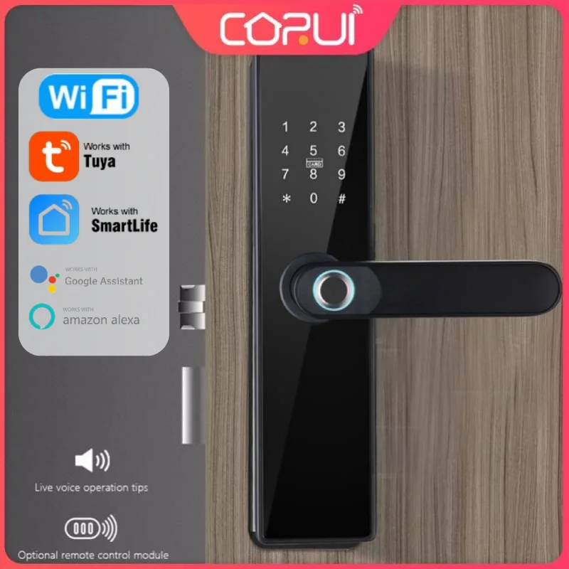 

CORUI Tuya WiFi Fingerprint Door Lock Digital Electronic Lock Smart Keyless Entry Lock Fingerprint Passcode Alexa Google Home