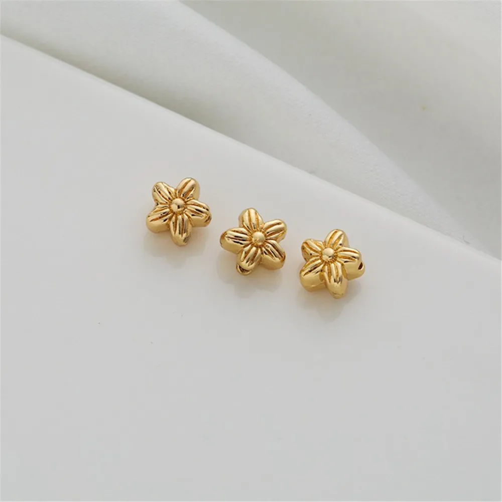 14K Gold Filled Double-Sided Five-Leaf Flower, DIY Beaded Spacer, Bracelet, Necklace, Handmade Accessories, Loose Bead, 7mm