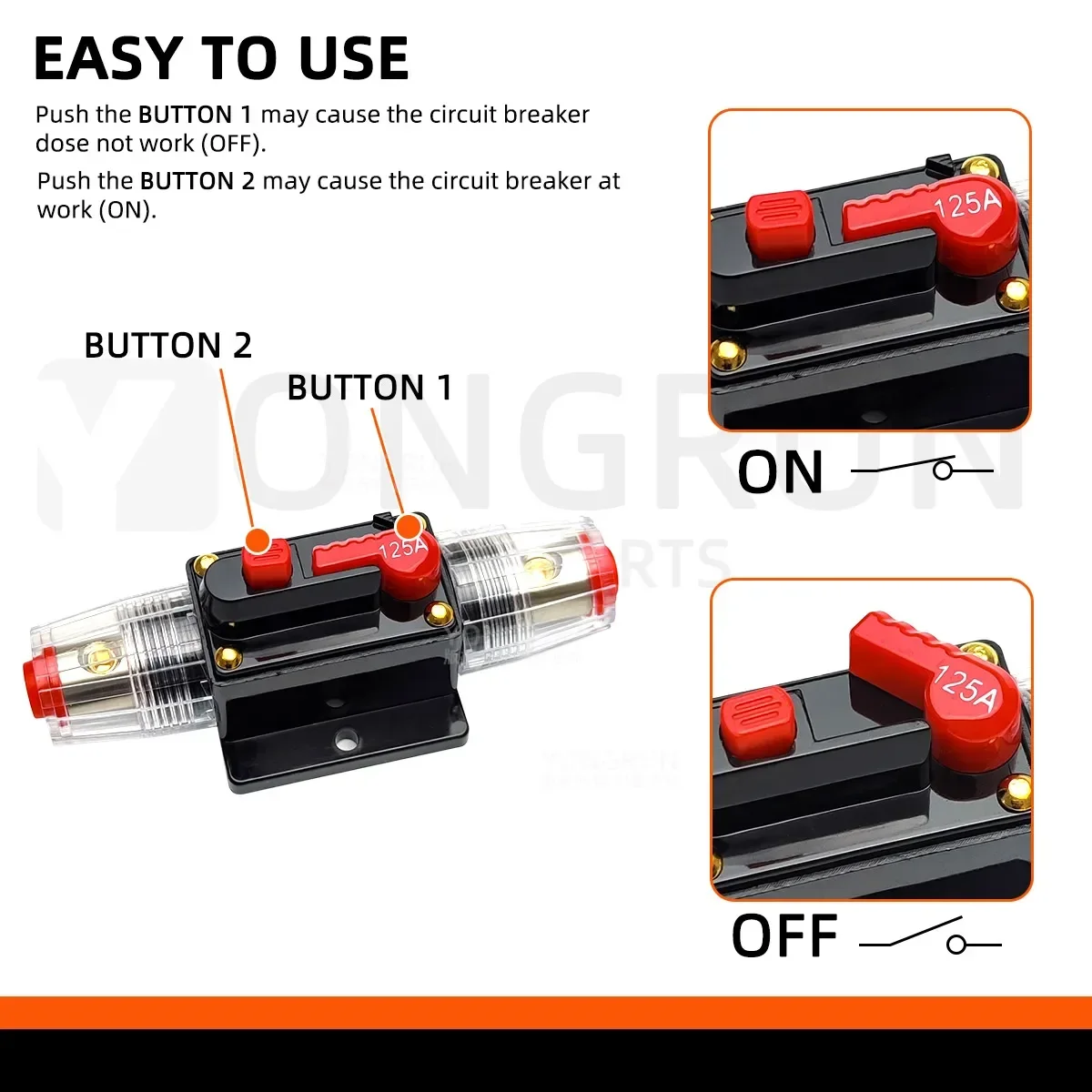 Circuit Breaker Resettable Fuse Circuit Breaker 20A to 300A Manual Reset Car Audio System Waterproof Marine 12V-48V DC 40A 60A