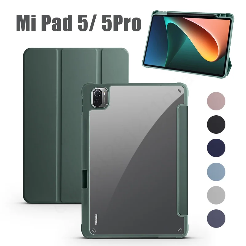 

Smart Csae for Xiaomi Pad 5 2021 Case Mi Pad 5 Pro 11inch Acrylic Back Tablet Cover with Pencil Holder Auto Wake/Sleep