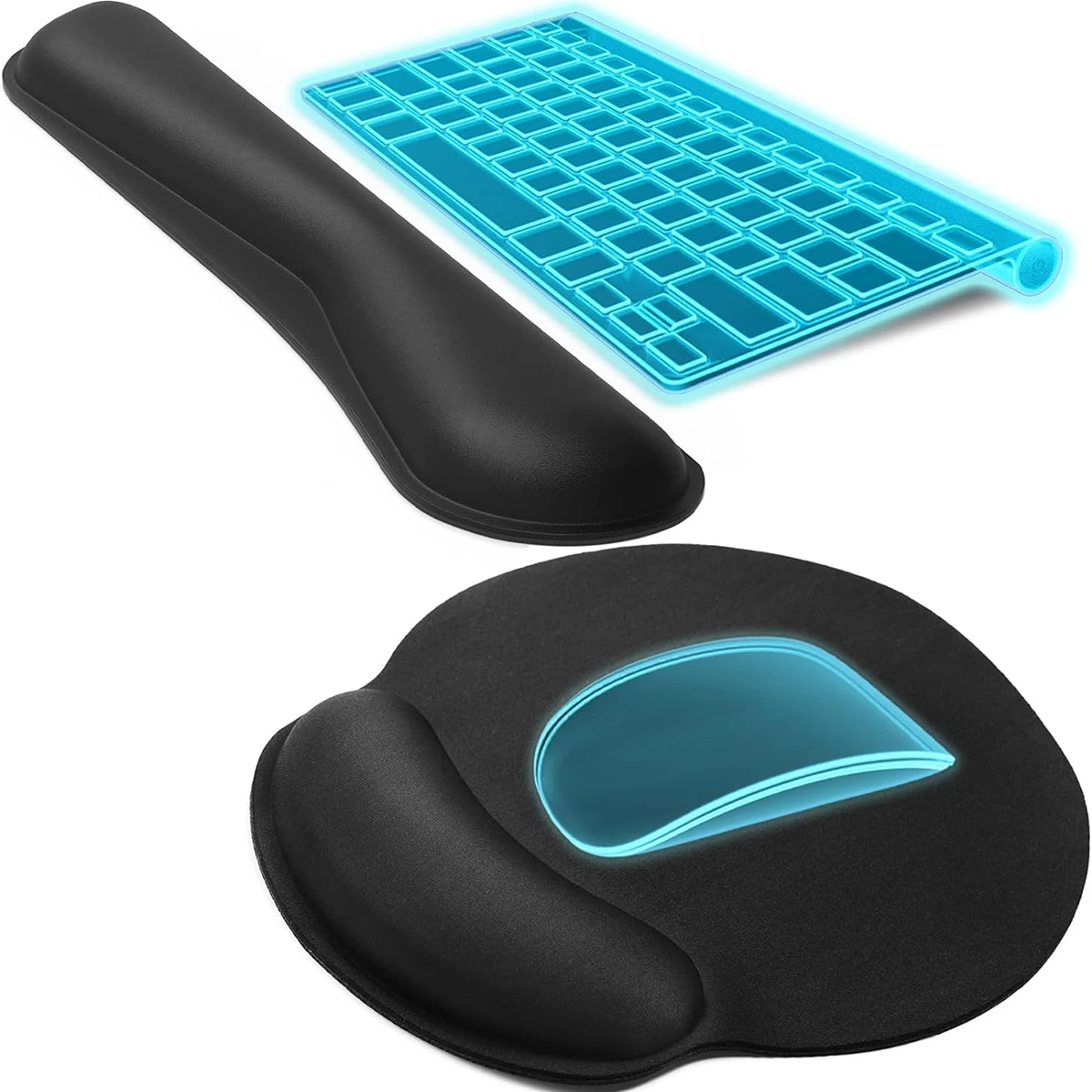 Repose-poignet pour clavier et tapis de souris, ensemble de 2 pièces, repose-poignet en mousse à mémoire de forme en Gel soyeux pour clavier d'ordinateur, souris, conception ergonomique