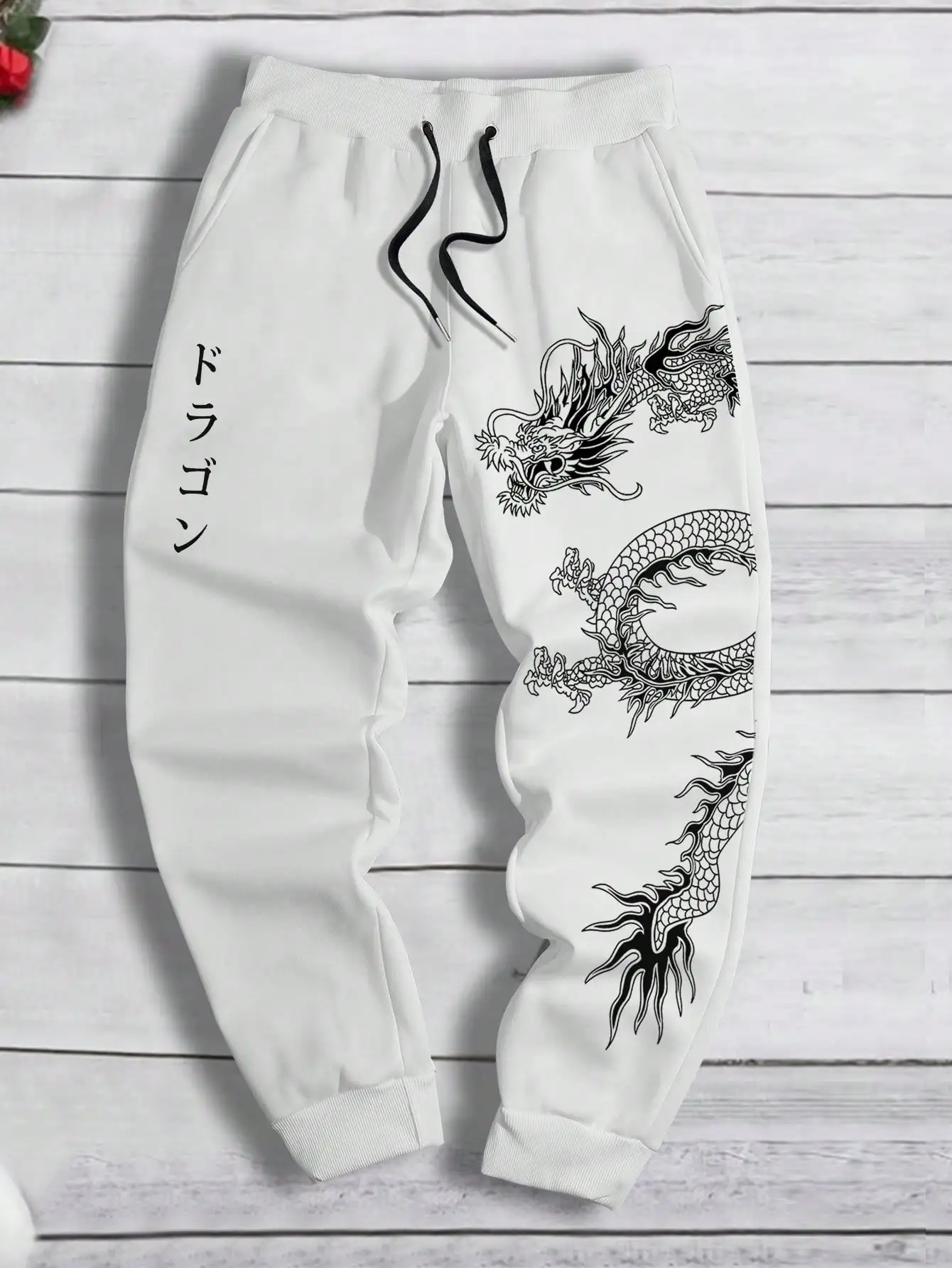 2024 Fashionable Men's Dragon Pattern Printed Comfortable Fleece Drawstring Waist Versatile Spring and Autumn Sports Pants S-3XL 3