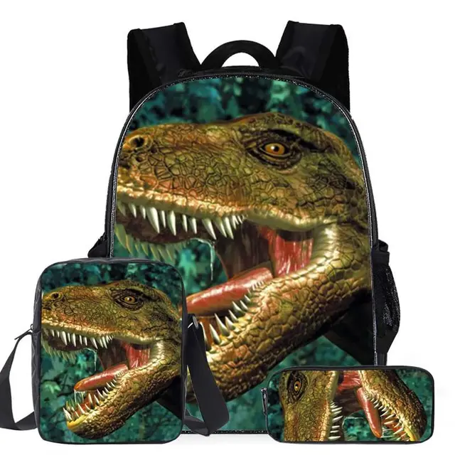 Classic Popular Cartoon Dinosaur 3D Printed 3pcs/Set pupil School Bags Laptop Daypack Backpack Inclined shoulder bag Pencil Case 2