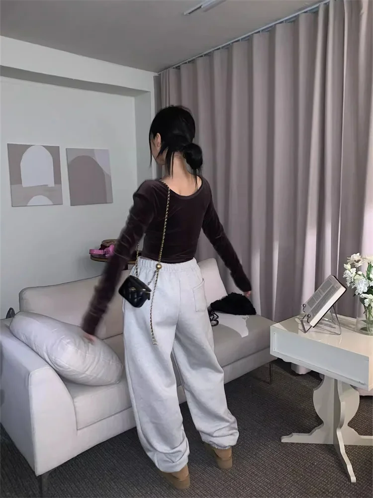 Deeptown Korean Fashion Fleece Sweatpants Women Y2K Bow Print Brushed Pants Oversized Winter Fairycore Wide Leg Joggers Pants