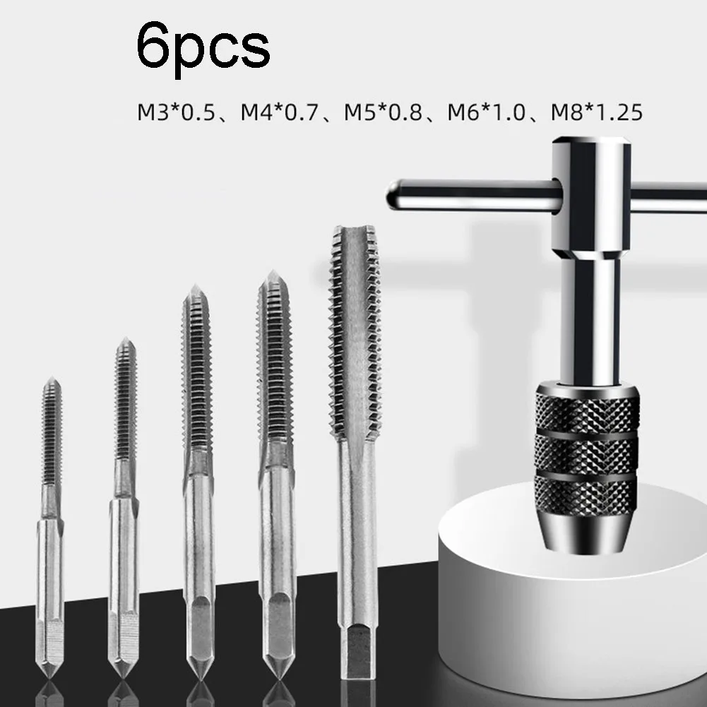 

6pcs Tap Wrench Drill Set Hex Shank 6.35mm Insert Bit Adapter To 4mm Electric Screwdriver Socket Holder M3-M8 Tap Wrench Tool