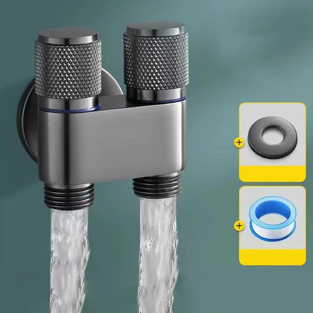 G1/2 1 In Two Out Double Control Washing Machine Faucet Toilet Triangle Valve 1 In Two Out Dual Control Angle Valve New 3