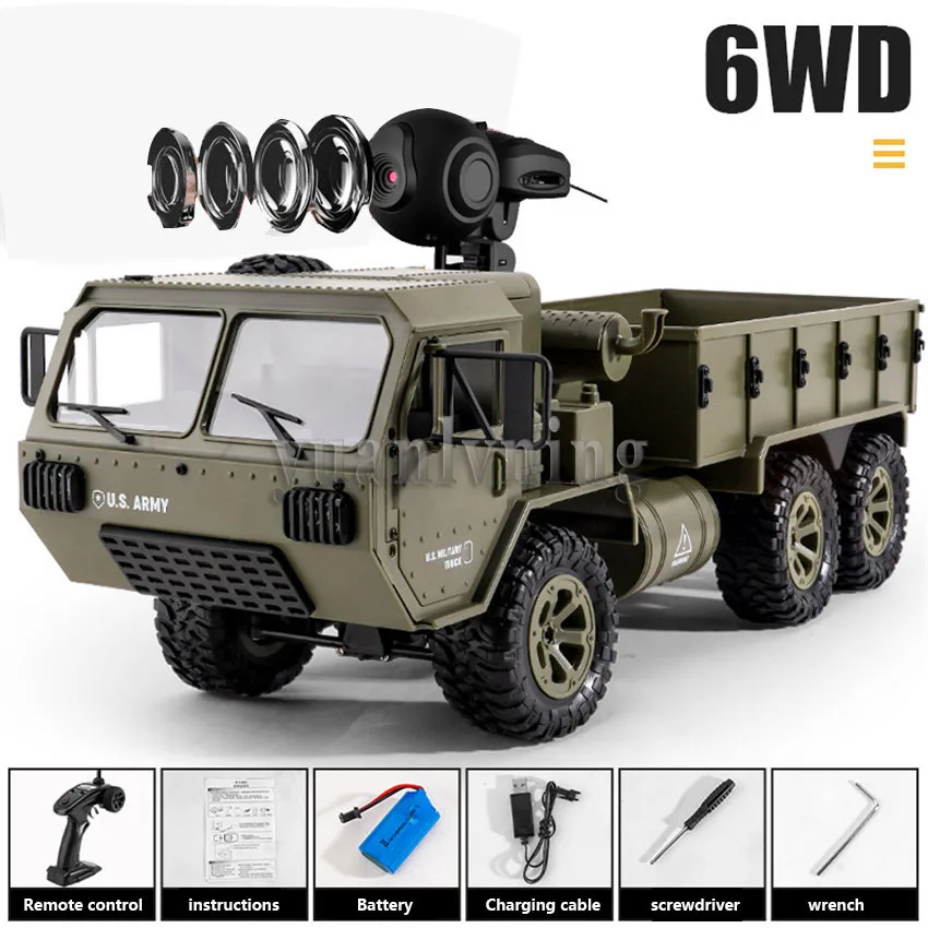 2.4G Remote Control Rc Car Heavy-duty Six Wheel Truck Model With WiFi Cameras & Lights Simulation Military Card Toy Gift ﻿ 2