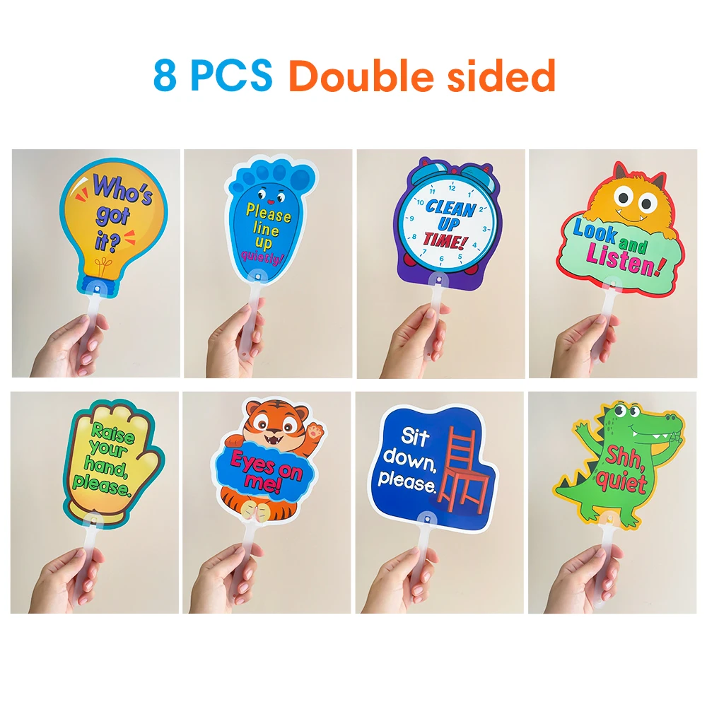8Pcs Classroom Management Signs Handheld Teacher Paddles 3