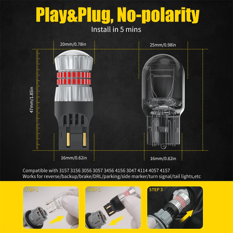 2Pcs 7440 W21W WY21W T20 7443 W21/5W T20 3157 P27/7W T25  ĸ   ڵ ȸ  Led  Canbus  