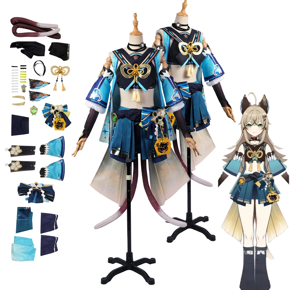 

Genshin Impact Anime Game Kirara Cosplay Costume For Girls Halloween Carnival Party Role Disguise Clothes Coat Dress Skirts Set