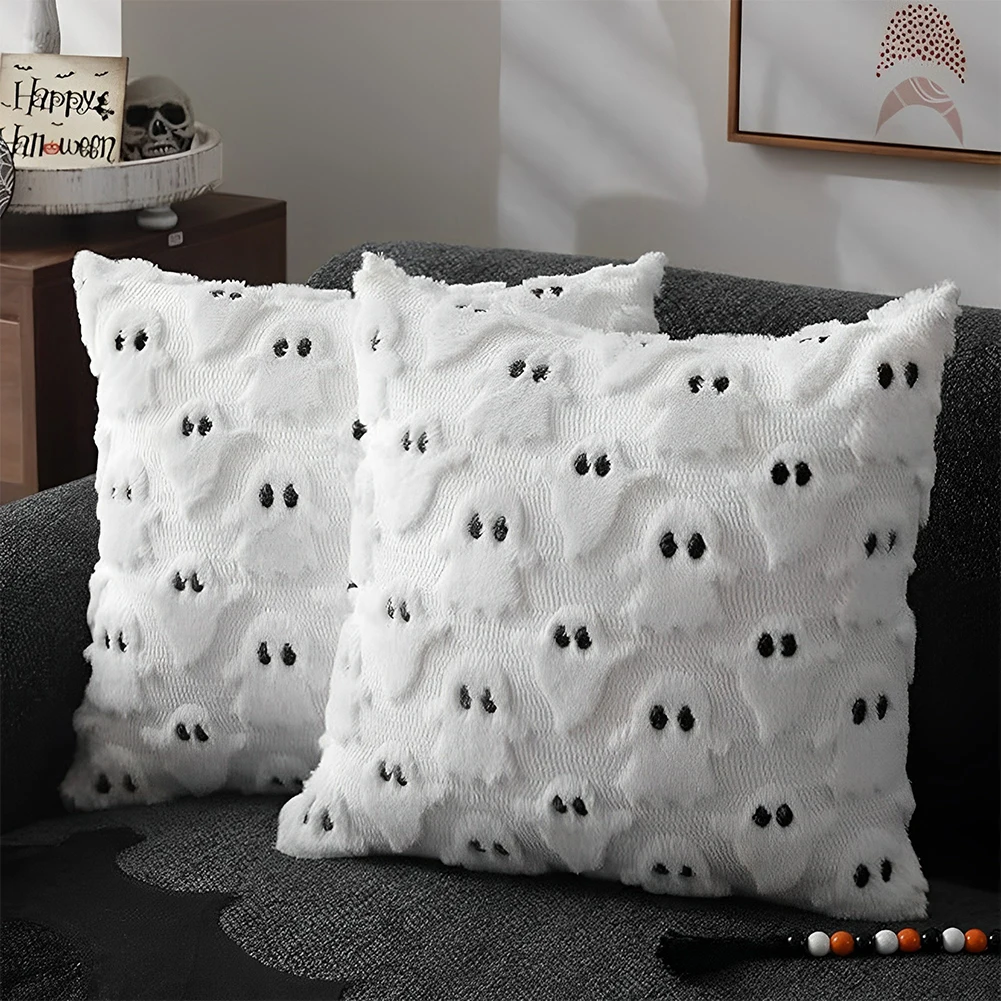 Halloween Ghost Plush Throw Pillow Cover
