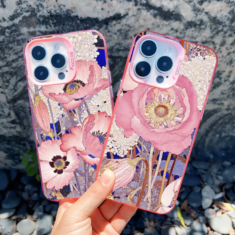 Blumen Sommer Rosa Blumenmuster Handyhülle für iPhone 17 14 15 16 Pro Max Plus 13 11 12 Mini Pro Max Stoßfeste Laser-Schutzhülle Fundas – Detail 14