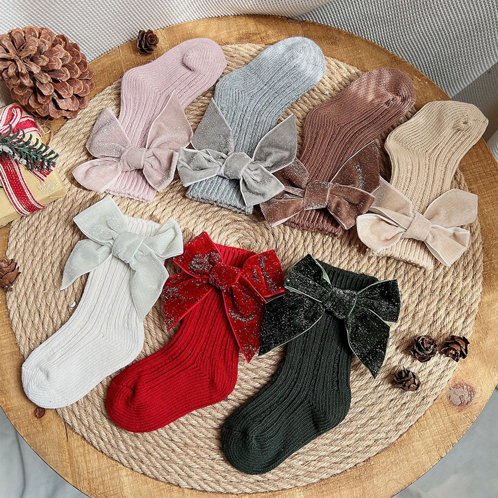 BabyGirlsDressSocksToddlersShortSockswithBowknotSoftWarm