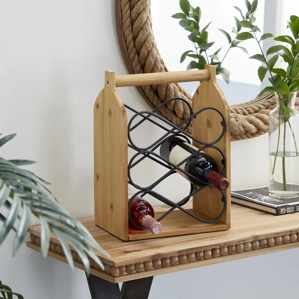 Wine Bottle Holder Brown Wood Rustic Wine Holder Free Shipping Rack Barware Kitchen Dining Bar Home Garden 2