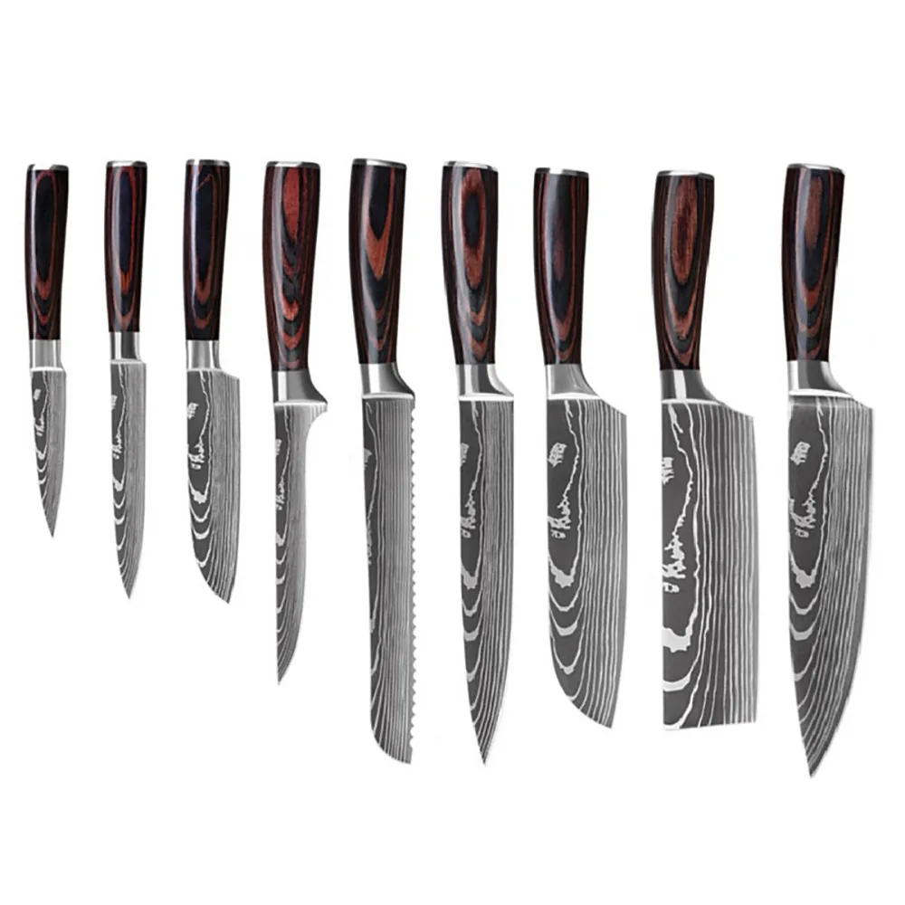 

Imitation Damascus Pattern Chef Knife Slicing Knife Bone Cutting Knife Sande Knife Colorful Wood Handle Stainless S
