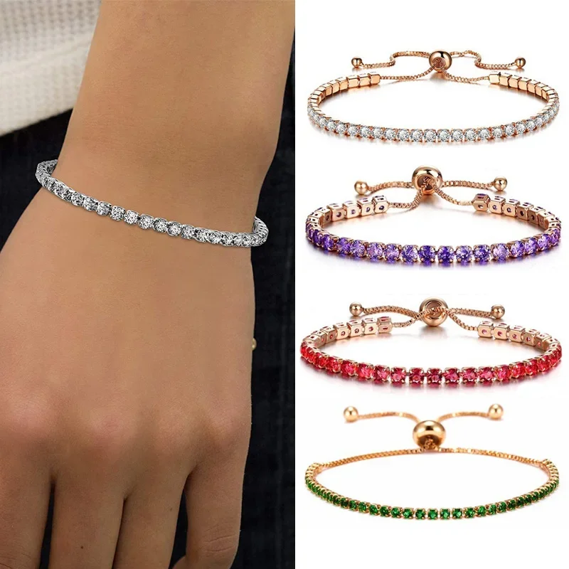 Chain Bracelet Zircon Bracelets Crystal Bracelet Charm Bracelet Silver Bracelet Cubic Zirconia Bracelet Fashion Charm CZ Tennis Bracelet for Women Crystal Zircon Jewelry Adjustable Gold Silver Color Box Chain Bracelets Gift