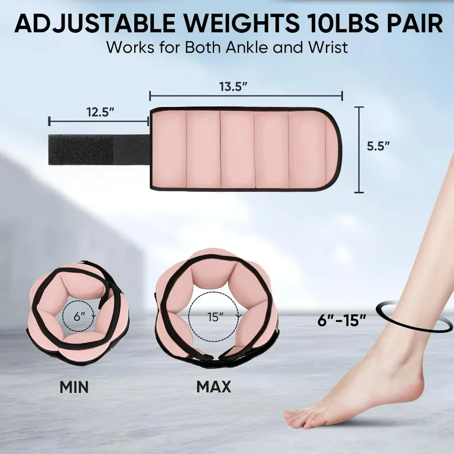 10lbs/Pair Adjustable Ankle Weights for Women and Men, Modularized Leg Weight Straps for Yoga, Walking, Running, Aerobics, Gym