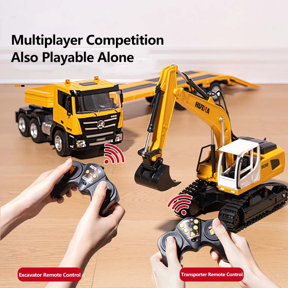 HUINA 1319 New Excavator 9-channel Remote Control Flat Trailer 1:24 Simulation Engineering Car Children's Birthday Gift Toys 5