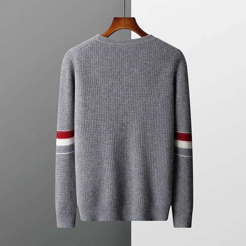 100% Merino wool autumn/winter new men's O-neck thick jacquard cashmere sweater casual loose long sleeved pullover knitted top 2