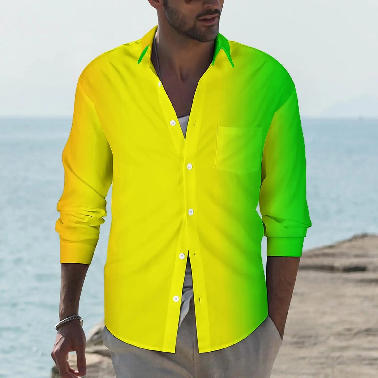 

Rainbow Casual Shirts Men Colorful Print Shirt Long Sleeve Cool Streetwear Blouses Autumn Graphic Top Plus Size 3XL 4XL