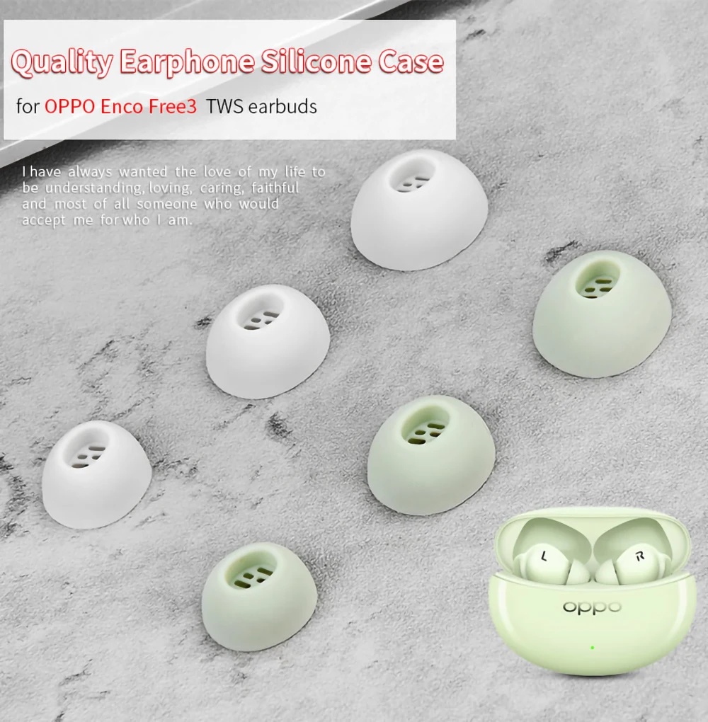 6Pcs Silicone Ear Tips for OPPO Enco Free3 TWS Earbuds Eartips Enco Free 3 Ture Wireless Earphone Tips