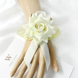 Elegant Red Rose Wrist Corsage Floral Accessory for Weddings and Special Events (WHITE)
