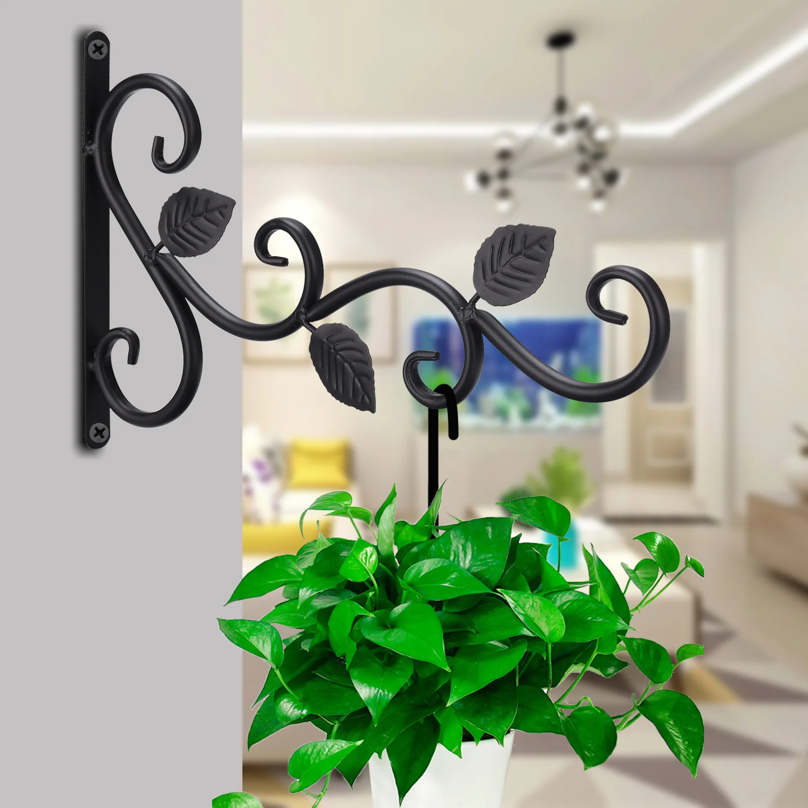 Hanging Hook Plant Hooks Wall Decoration Home Art Decor Iron 30x20x2cm Black Garden Plants Durable Wind Chime Bracket