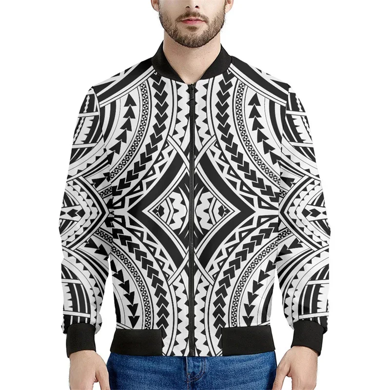 thumbnail image 1 of Chaqueta con cremallera maorí en blanco y negro para hombres y niños, sudadera de gran tamaño con estampado 3D, chaquetas bomber de manga larga para primavera y otoño, 1 of 5