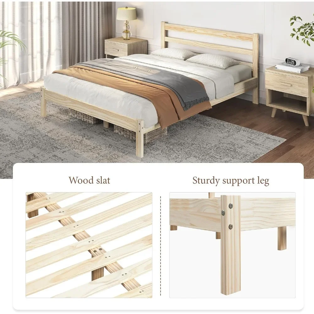 Bed Frame Solid Pine Wood Platform Bed with Paneled Headboard, Wicklow Style/Wooden Slats Support/Noise-Free 5