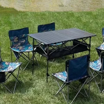 Tavolo lungo pieghevole da esterno Contenitore portatile Tavolo da campeggio nero Barbecue con borsa a rete Tavolo da scrivania leggero e stabile Facile da installare 1