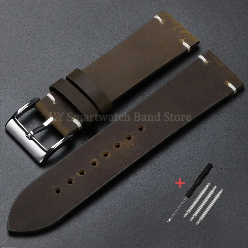 Handcrafted Vintage Oil Wax Leather Watch Band – Premium Cowhide Strap with Handmade Stitching