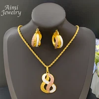 Ensemble de bijoux plaqués or 18 carats, usage quotidien, dubaï, boucles d'oreilles de luxe, collier pendentif avec chaîne, cadeaux de mariage pour mariée africaine 1