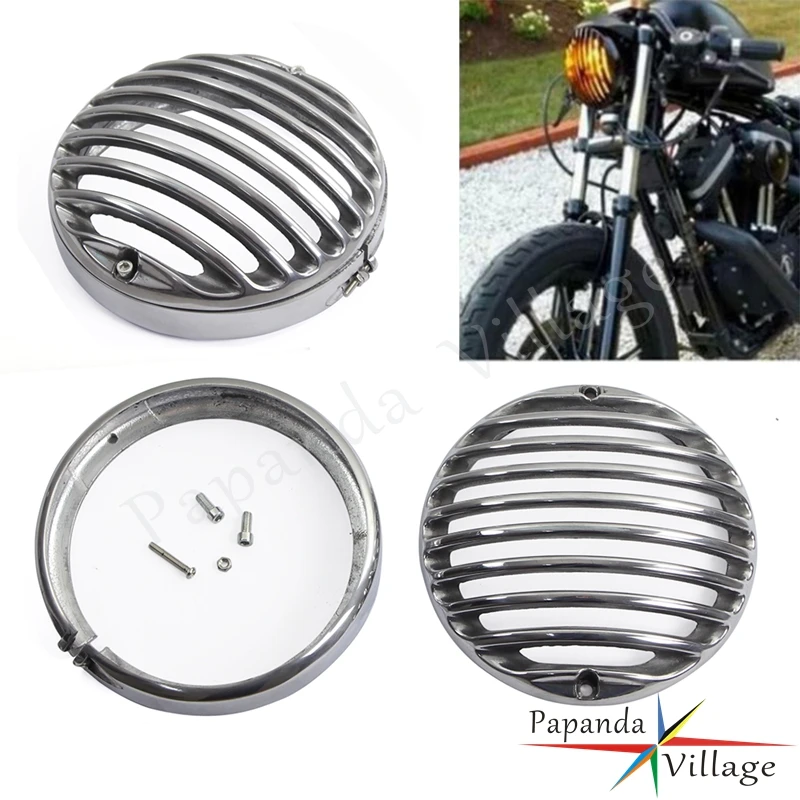 Per Harley Ducati Chopper Yamaha Cafe Racer Faro Anteriore Per Moto 4.5 Pollici Nero Grill Guard Cover Protezione Della Lampada