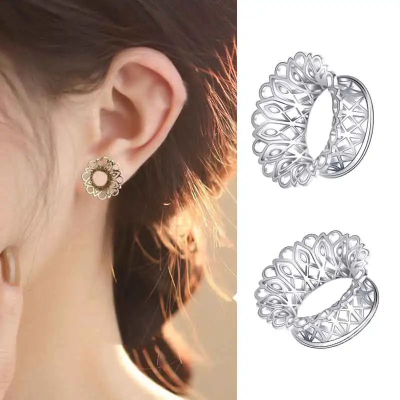 Ear Gauges 316L Stainless Steel Ear Tunnels Plugs Piercing Jewelry Brass  Ear Stretchers Expander Plugs and Tunnels Silicone