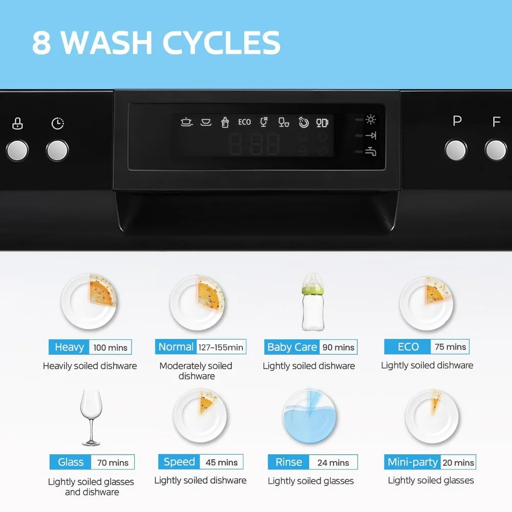 Countertop Dishwasher, Energy Star Portable Dishwasher, 6 Place Settings & 8 Washing Programs, Speed, Baby-Care, Glass