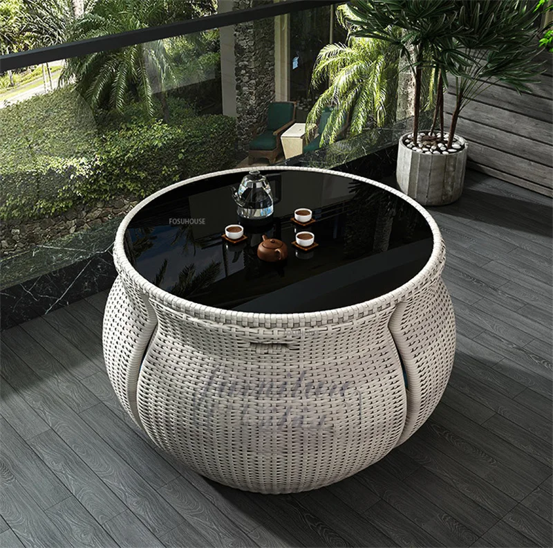 Description Picture 5 of itemOutdoor Rattan Furniture Set Creative Modern Garden Table and Chairs Three Piece Combination Balcony Storage Dining Table Set Z
