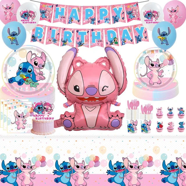 Disney Lilo & Stitch Suministros para fiestas de cumpleaños Plato de papel  Taza Banner Globo Ángel rosa Decoración de fiesta Niños Niñas Baby Shower