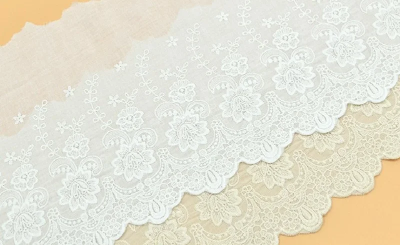 Description Picture 3 of item1Yard 22cm wide Beige White Cotton 100% Cloth Embroidered Lace Trim DIY Accessories Lace Fabric Width