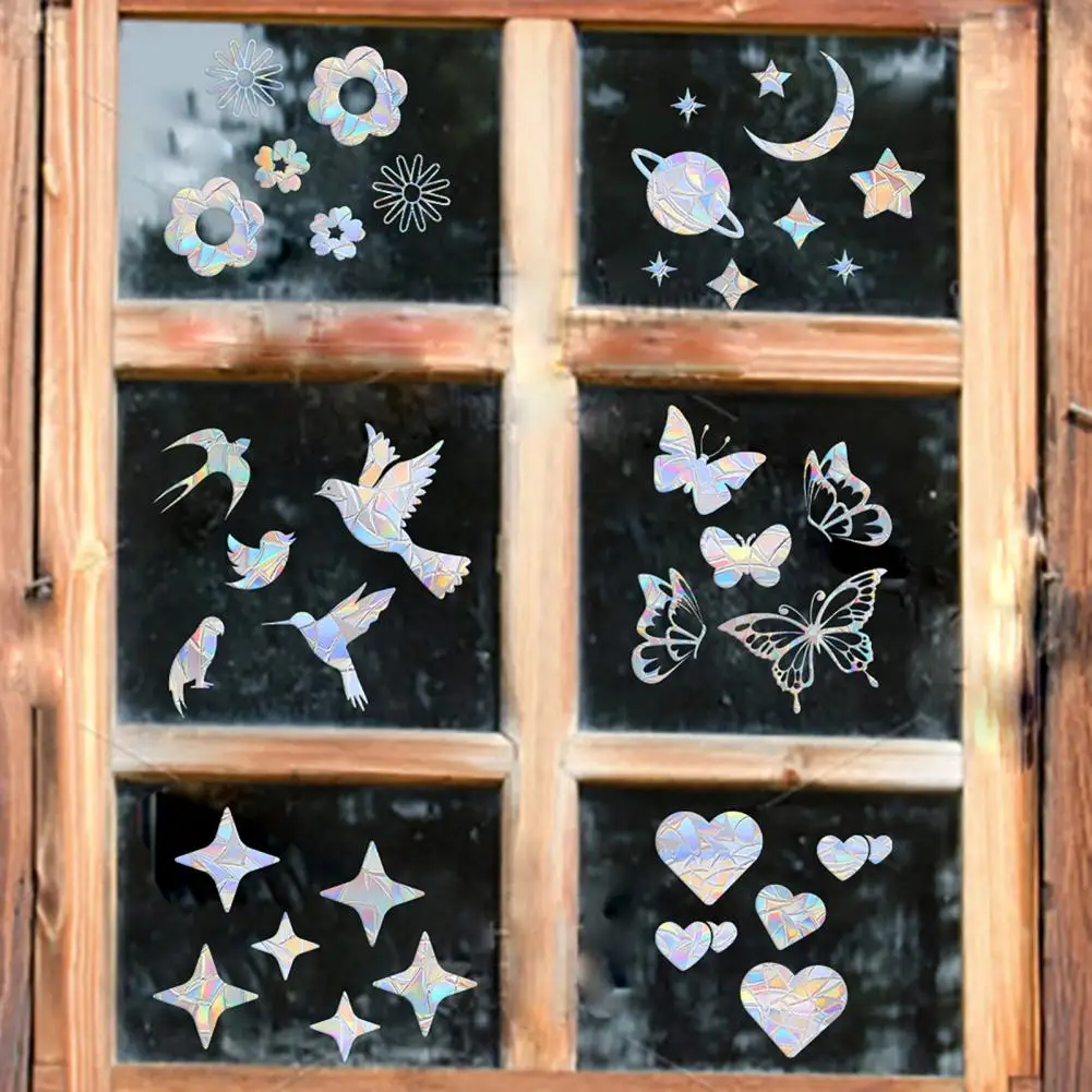 Window Stickers Removable Window Decal Static Window Sticker Colorful Rainbow Prism Suncatcher for Anti-collision Bird Waterproof Pvc
