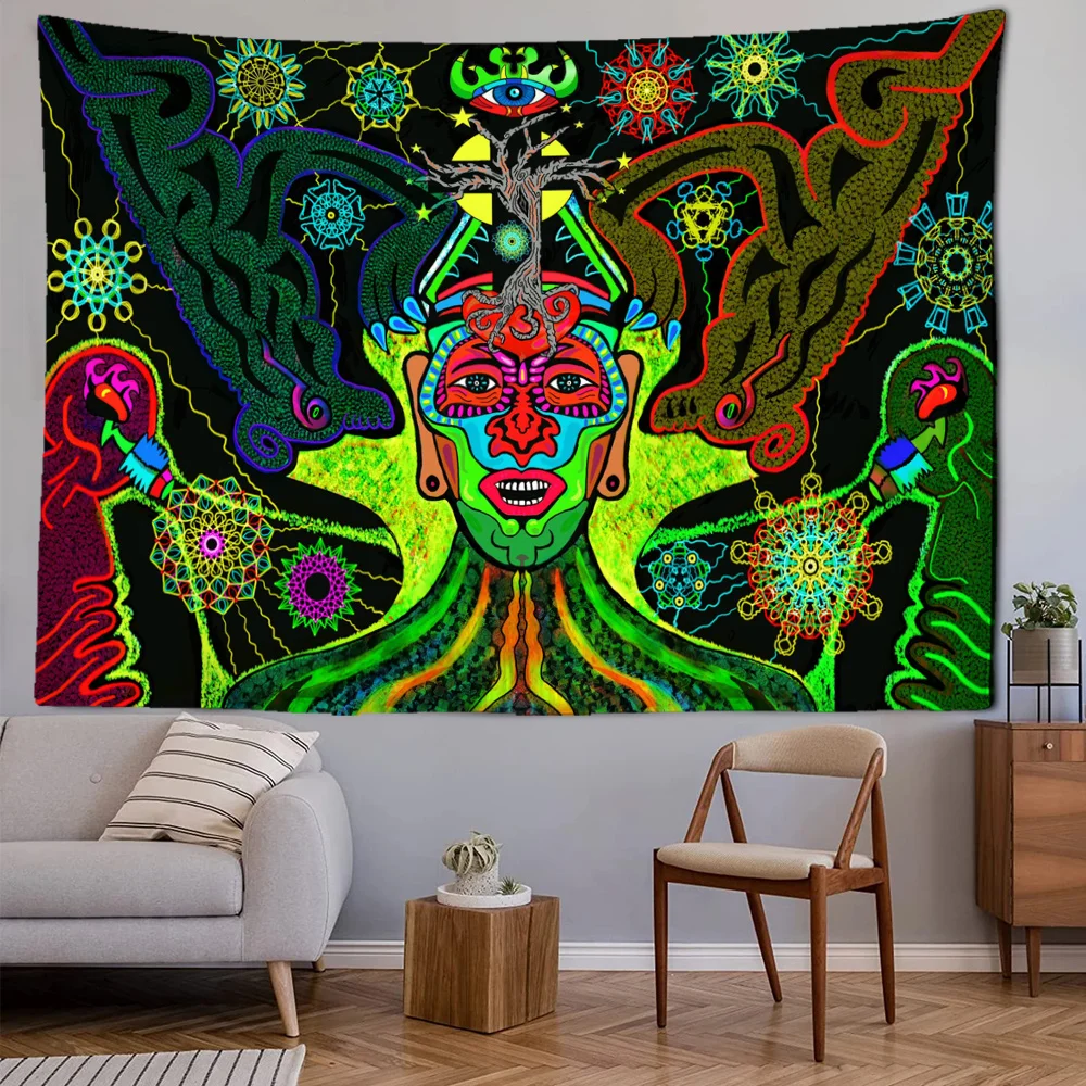 

Abstract Horror Style Tapestry Hell Devil Underwater Mermaid Creative Imagination Home Wall Decoration Decor Bedroom Bathroom