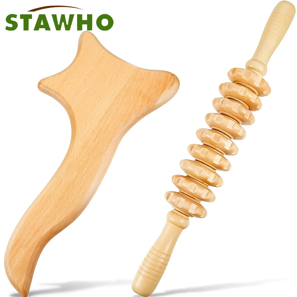 

Wood Massage Tools Gua Sha Board Handheld Wooden Scraper Massage Rollers Lymphatic Drainage Tool for Release Cellulite Muscle