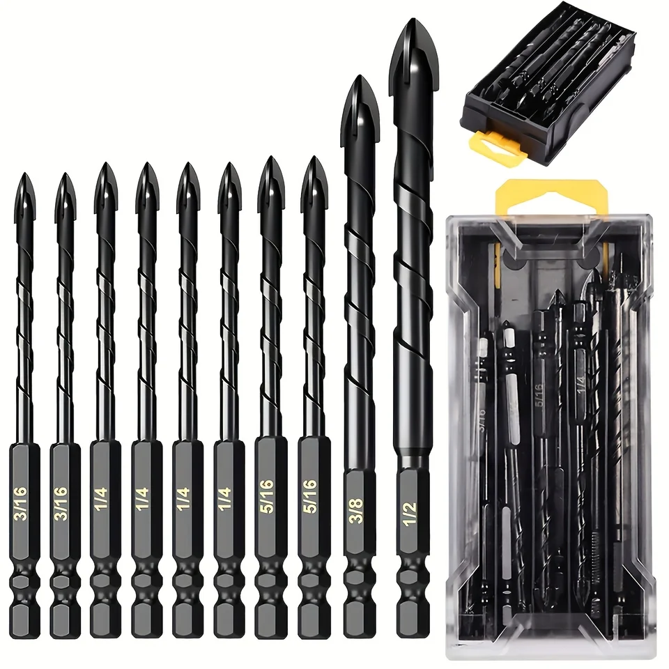 10pc Red 3/16" Serrated Eccentric Masonry Drill Bit, 5mm Serrated