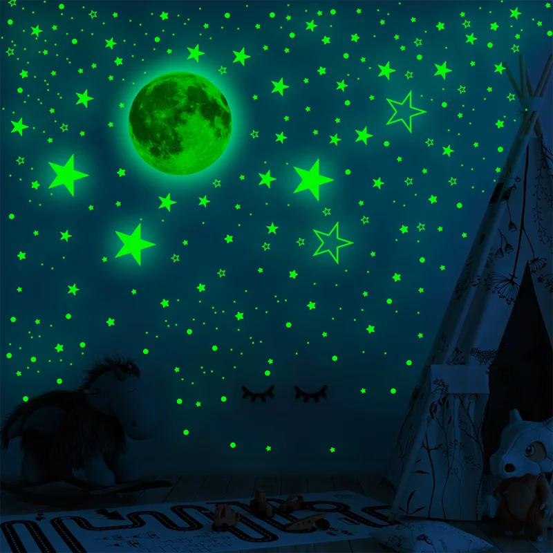 1049pcs Moon Star Luminous Wall Sticker Dot Fluorescent Sticker 3D Glow in the Dark Kids Baby Room Bedroom Home Decor