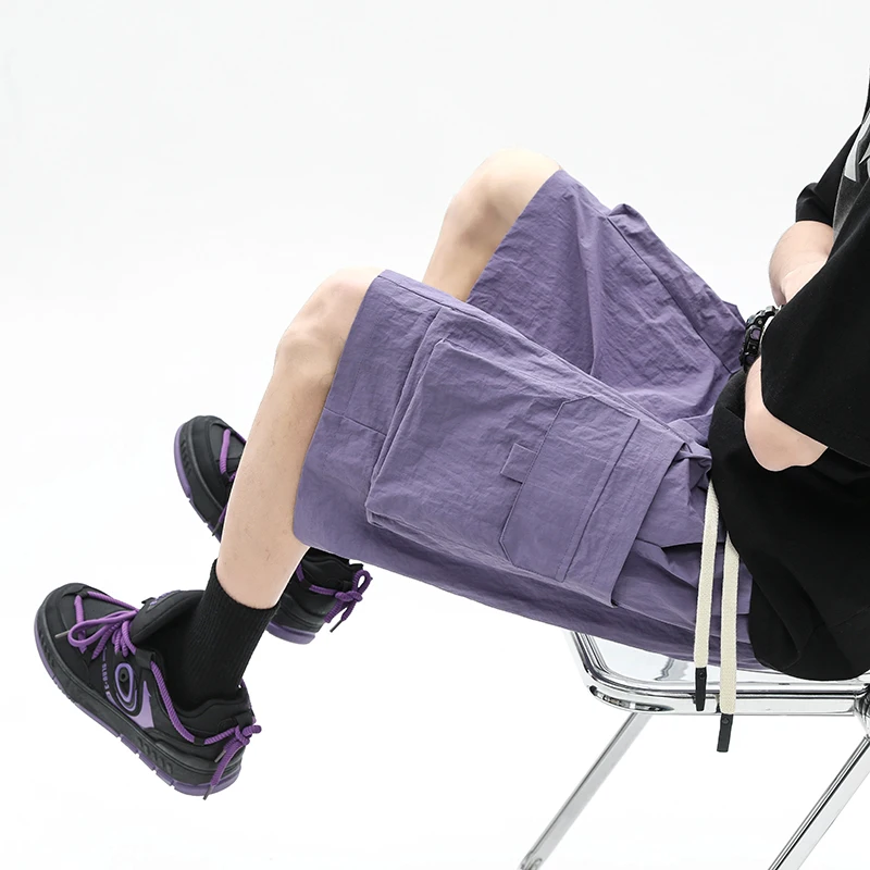 Men Elastic Waist Shorts Big Pocket Lightweight Waterproof Shorts Casual Relaxed Outdoor Quick Dry Activewear